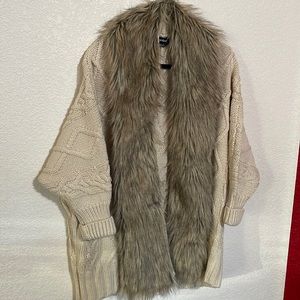 Bebe Cable Knit Sweater Coat Faux Collar Size M/L